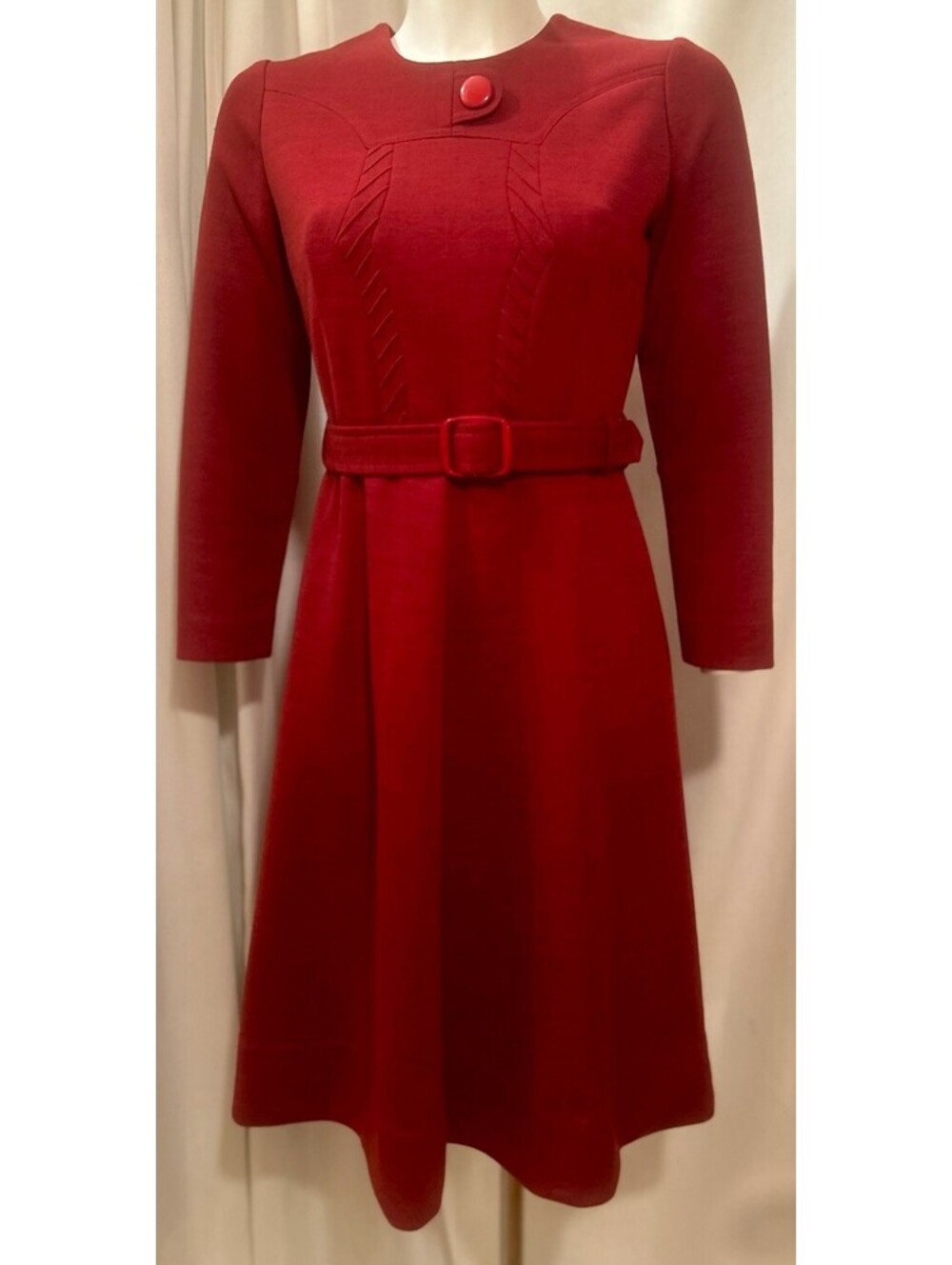 VTG 60s Eliza UK Mod Go Go Tailored Red Wool Long Sleeve Mini Dress  Jumper S/M